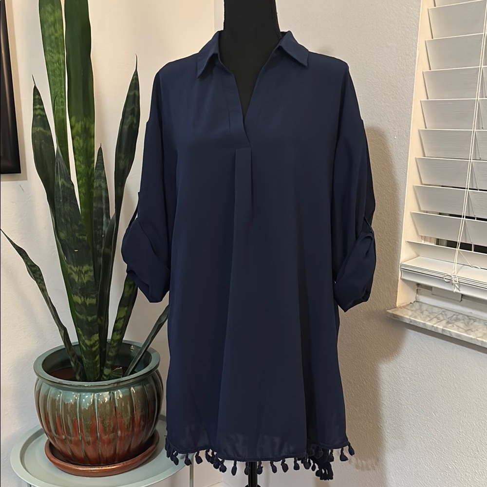 Navy Cover up with Tassel Hem